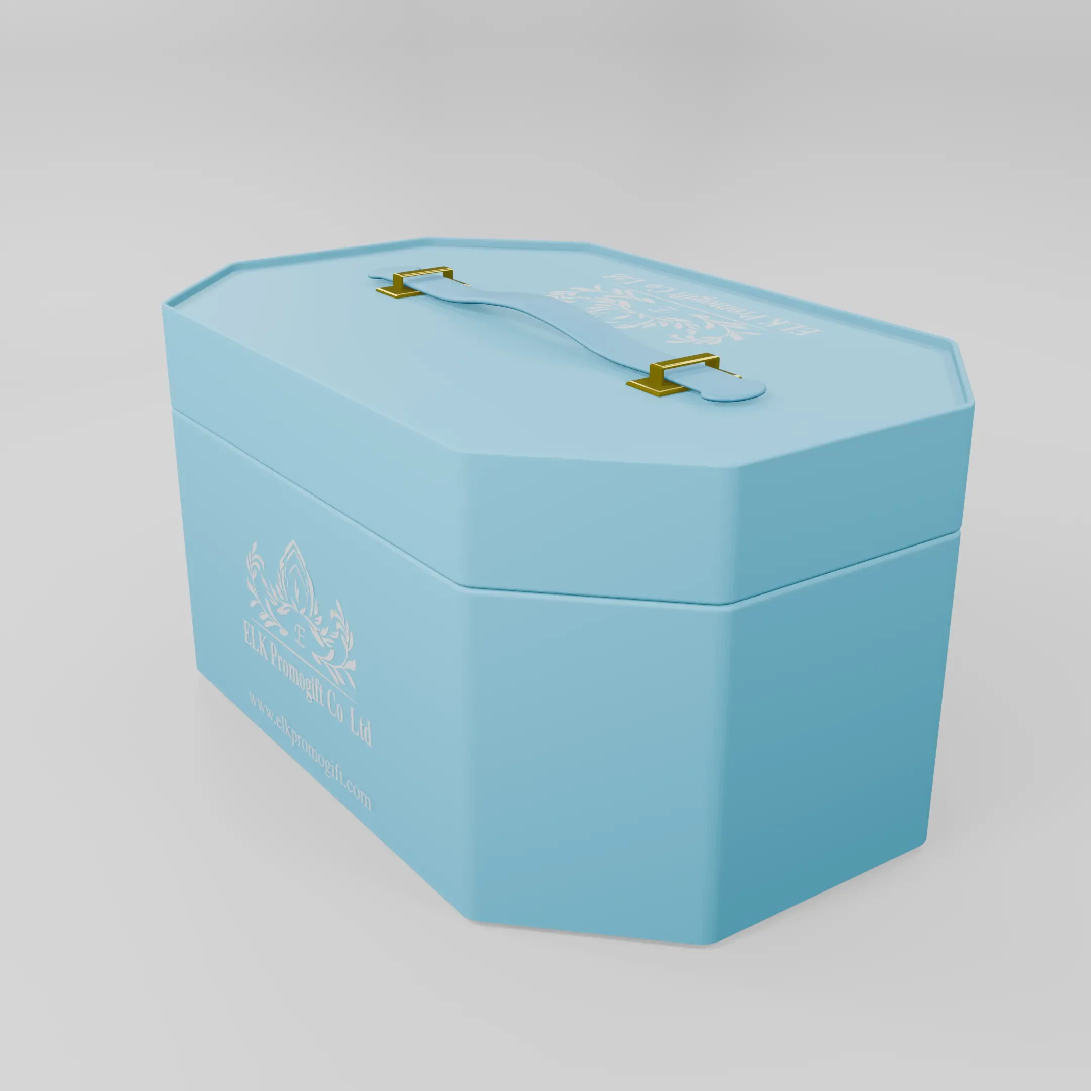Elegant Light Blue Multi-Layer Jewelry Organizer Box With Gold Accents