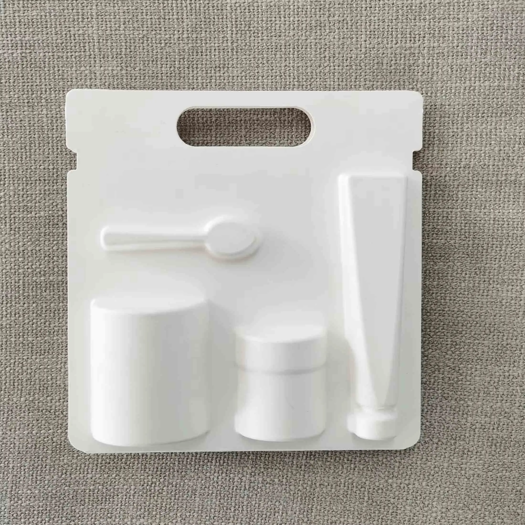 ECO Friendly Pulp Blister Packaging Tray For Skincare Product Set With Containers And Spoon
